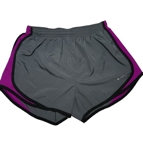 Nike Brief Lined Dri-Fit Running Shorts Swosh Side Mesh Grey Women's Size Medium - Picture 1 of 14